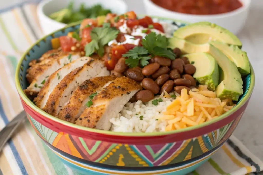 Taco chicken in a bowl.	