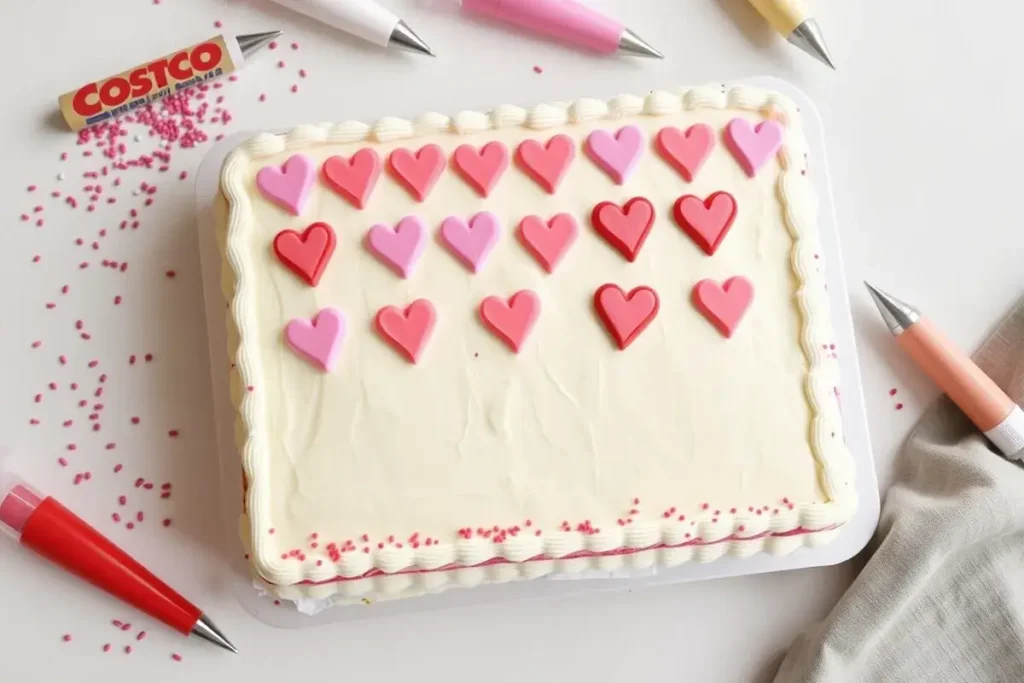 Heart decorations on Costco cake