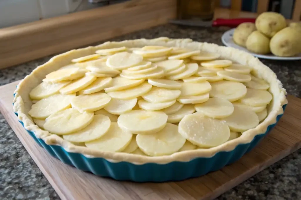 Unbaked passover potato pie in dish