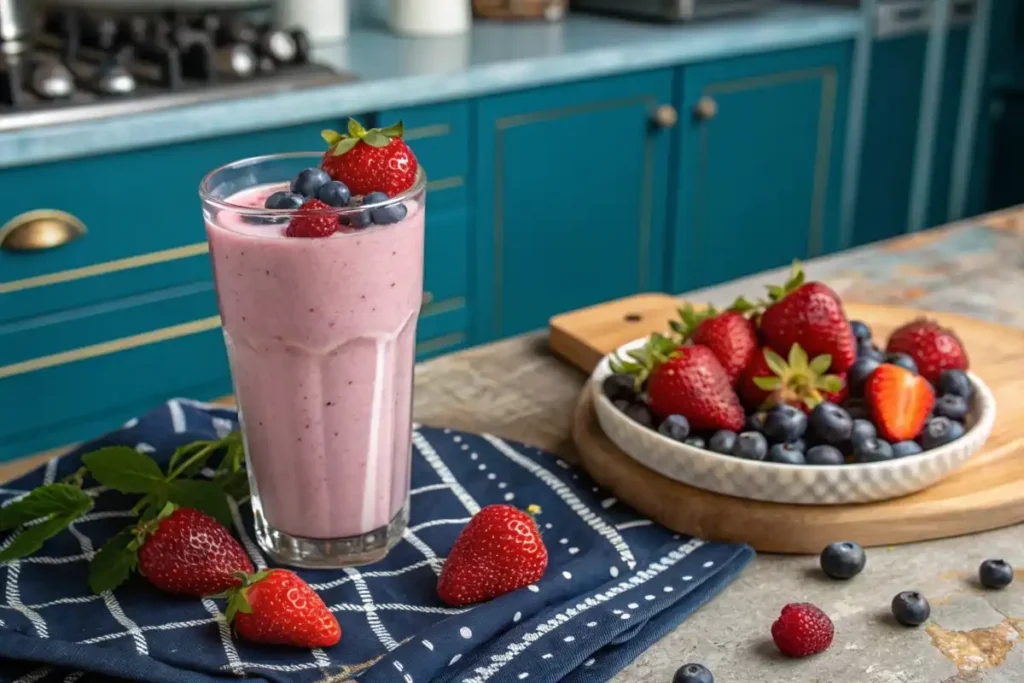 Berry milk blend with colorful berries