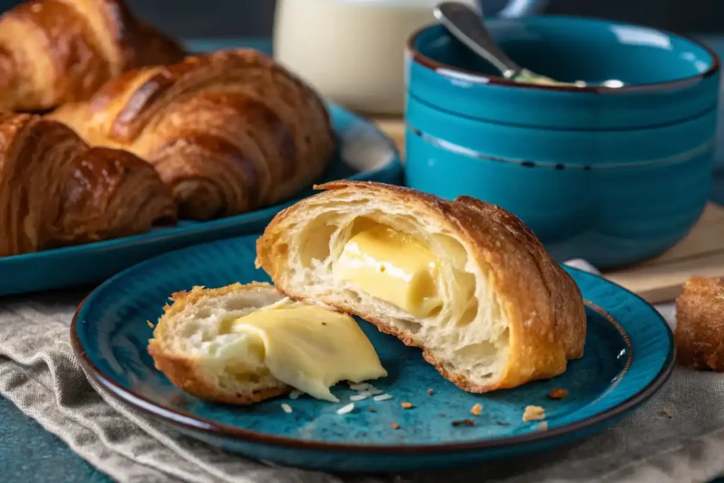 Butter spread on croissant toast