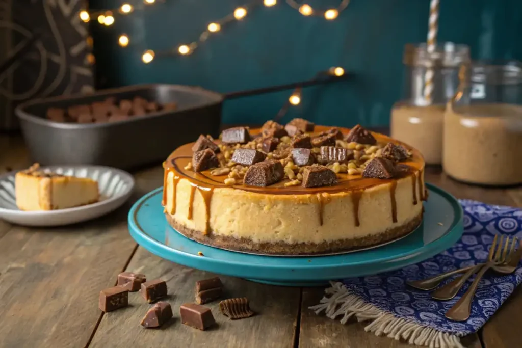 caramel drizzle over reeses caramel cheesecake