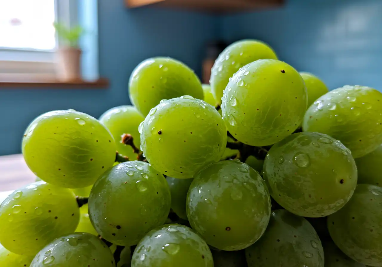 A close-up of a bunch of vibrant green cotton candy grapes