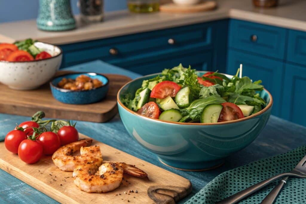 Fresh garden salad served with bang bang shrimp