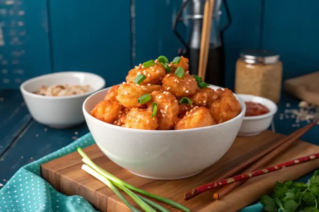 bang bang shrimp frying in a pan