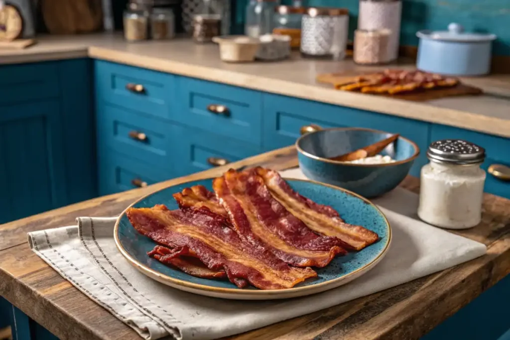 What is beef bacon made of? Crispy Beef Bacon Served on Plate