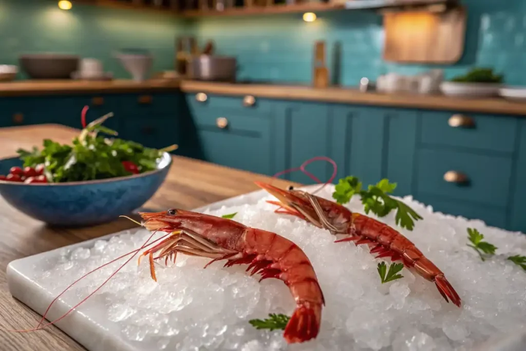 Raw langostino tails close-up	