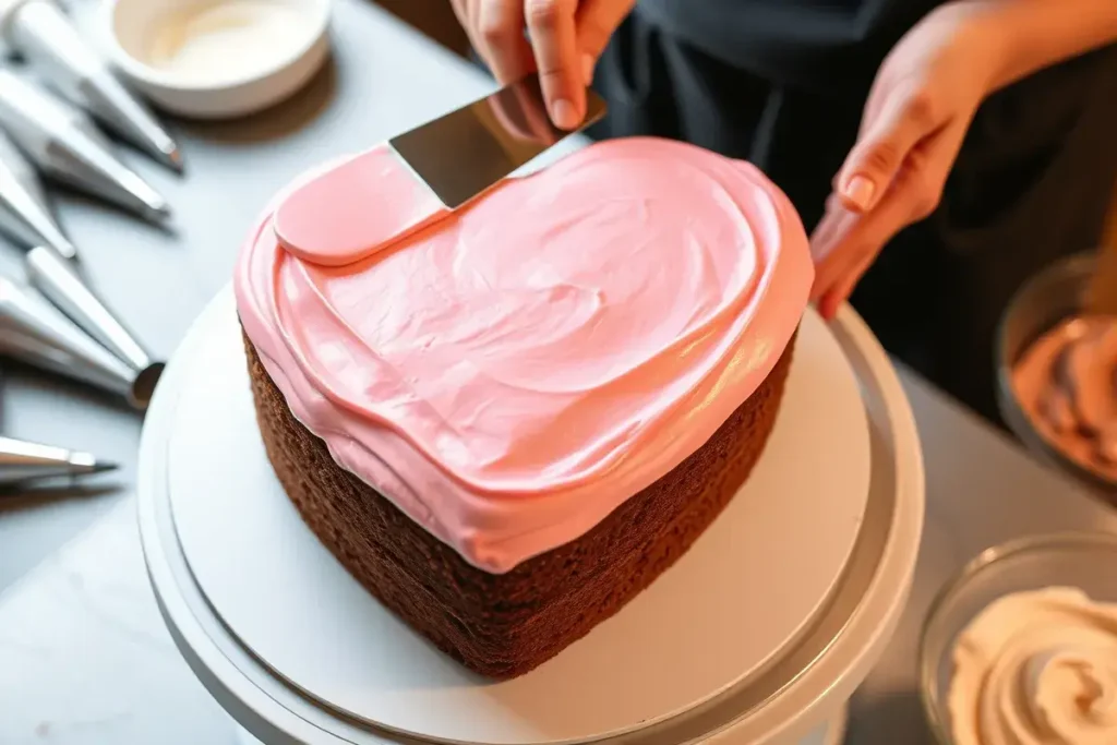 How to make a heart-shaped cake with foil? Frosting the Heart-Shaped Cake