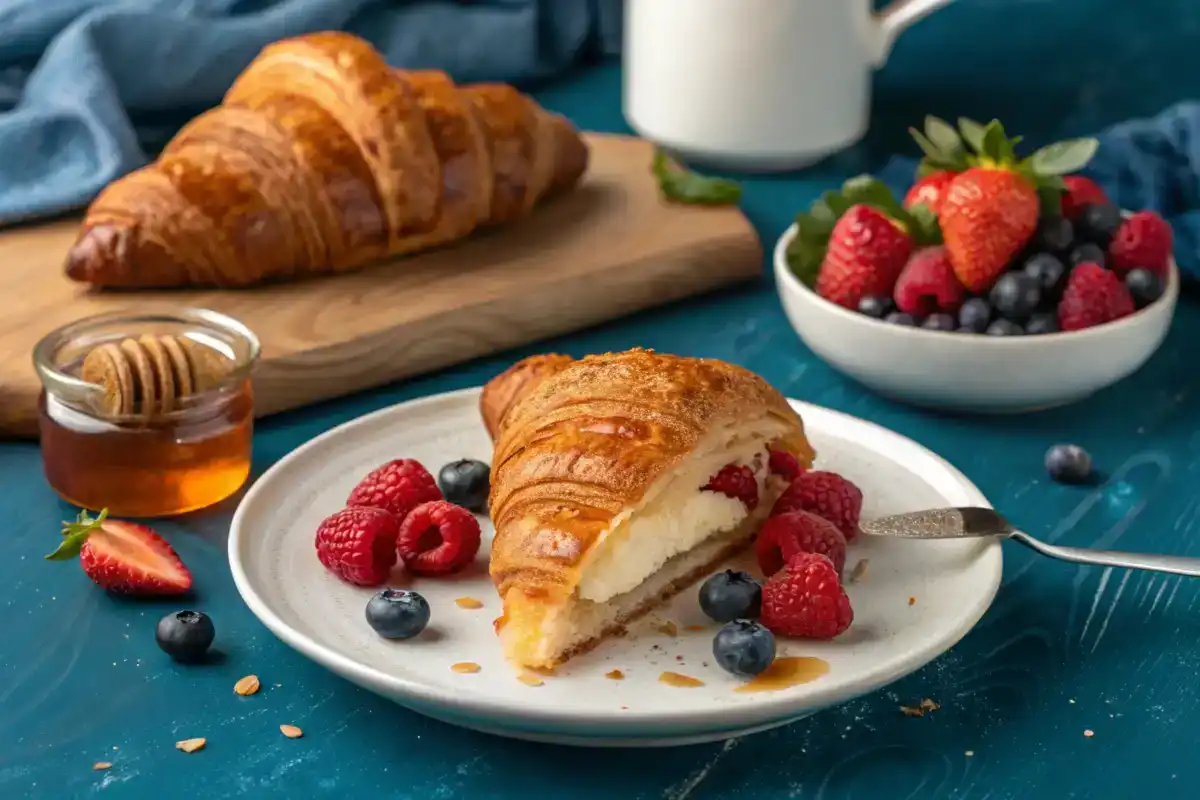 golden croissant toast with fruit