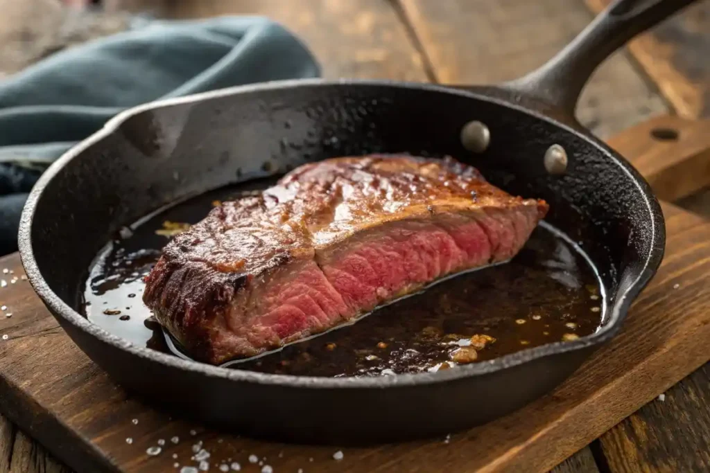 Hanger Steak in a Hot Skillet