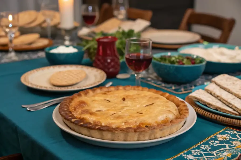 Passover potato pie on holiday table