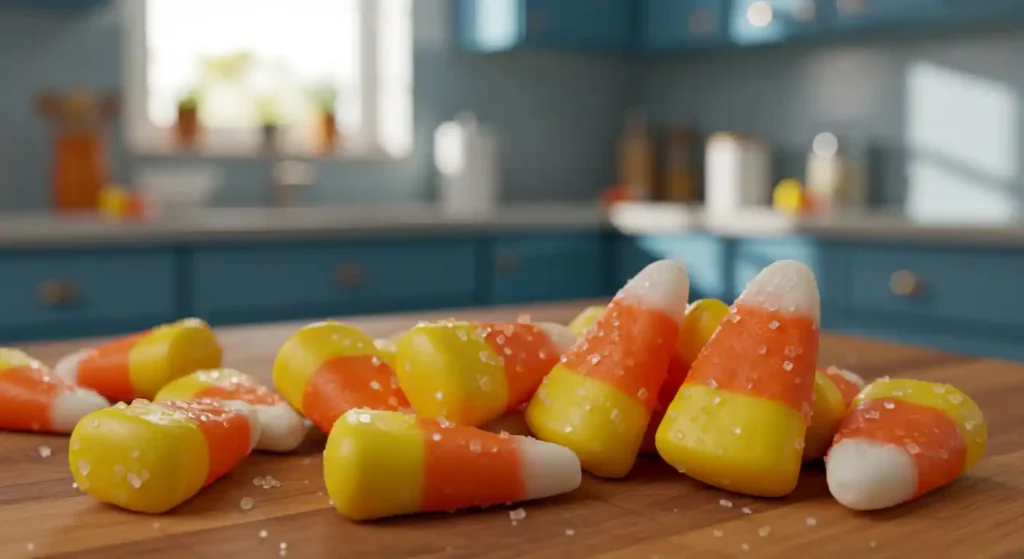 Freshly made homemade candy corn on a plate