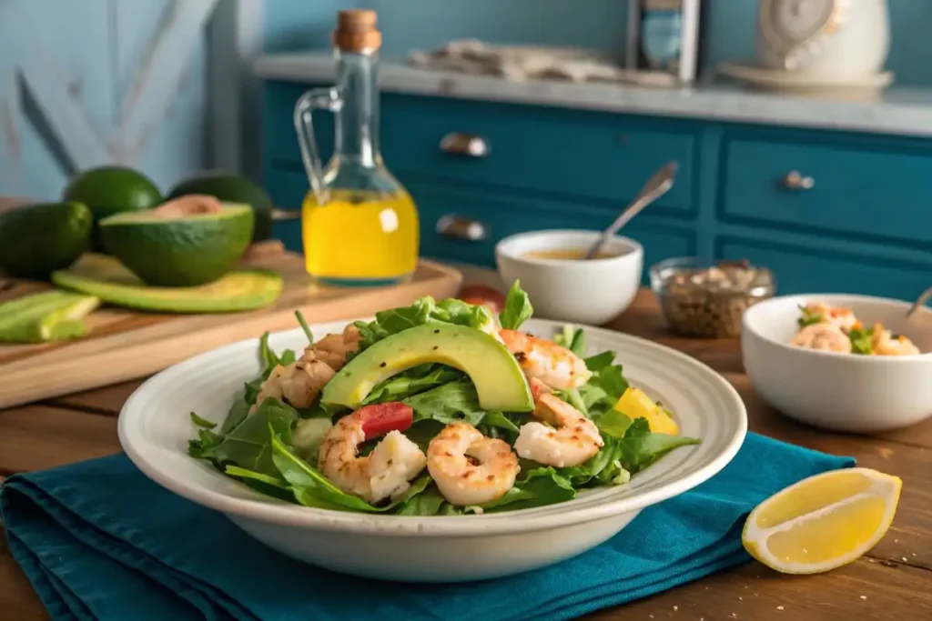 Langostino salad with avocado and greens	