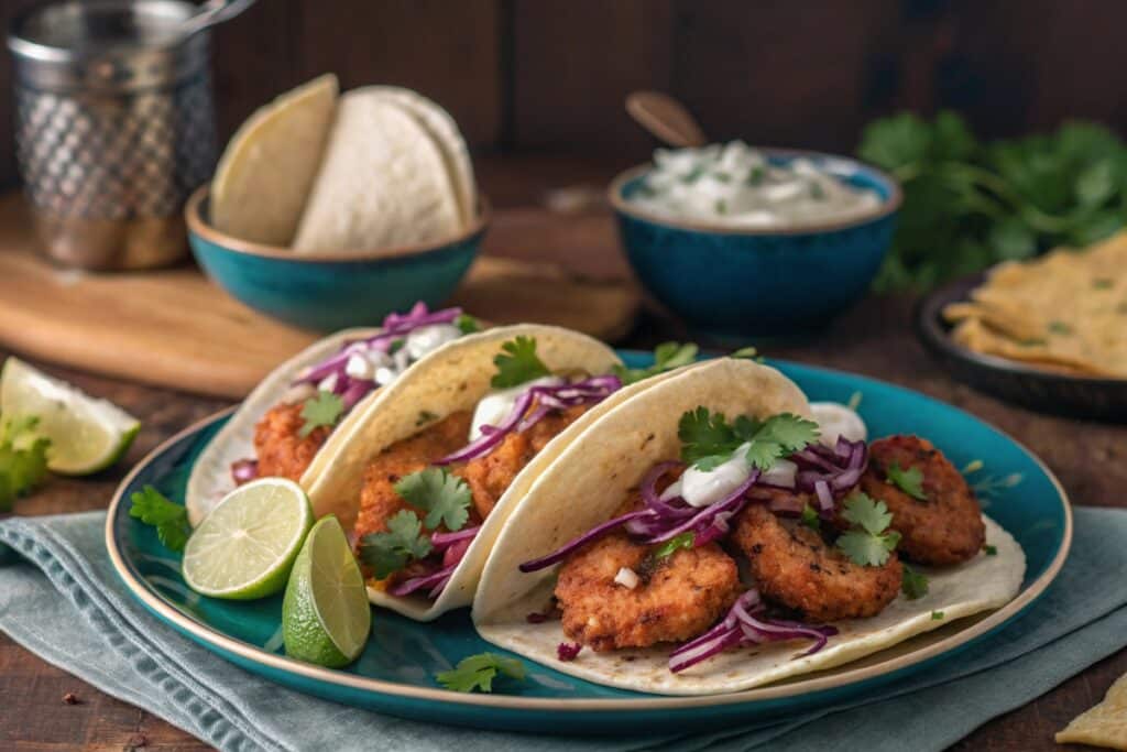 Langostino tacos with fresh toppings	