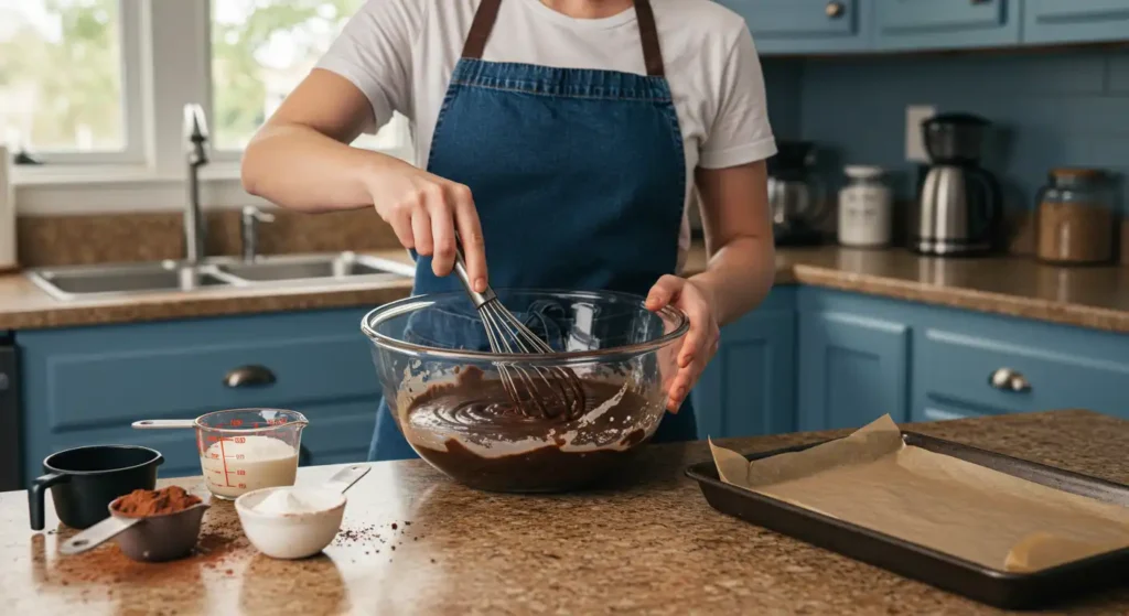 Mixing protein brownie batter in a bowl