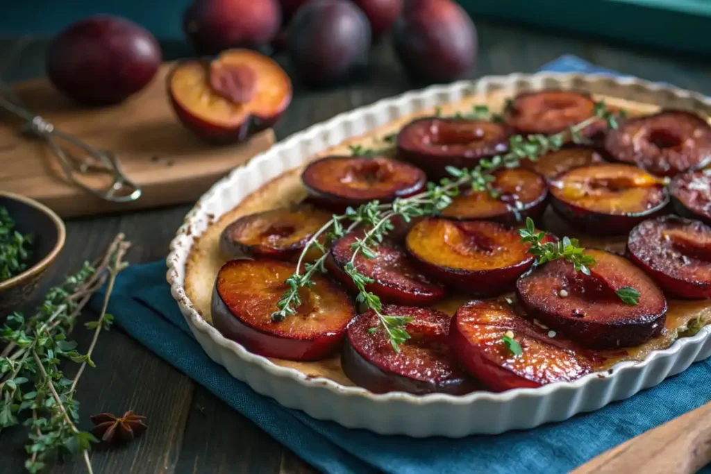 Savory roasted plums with thyme