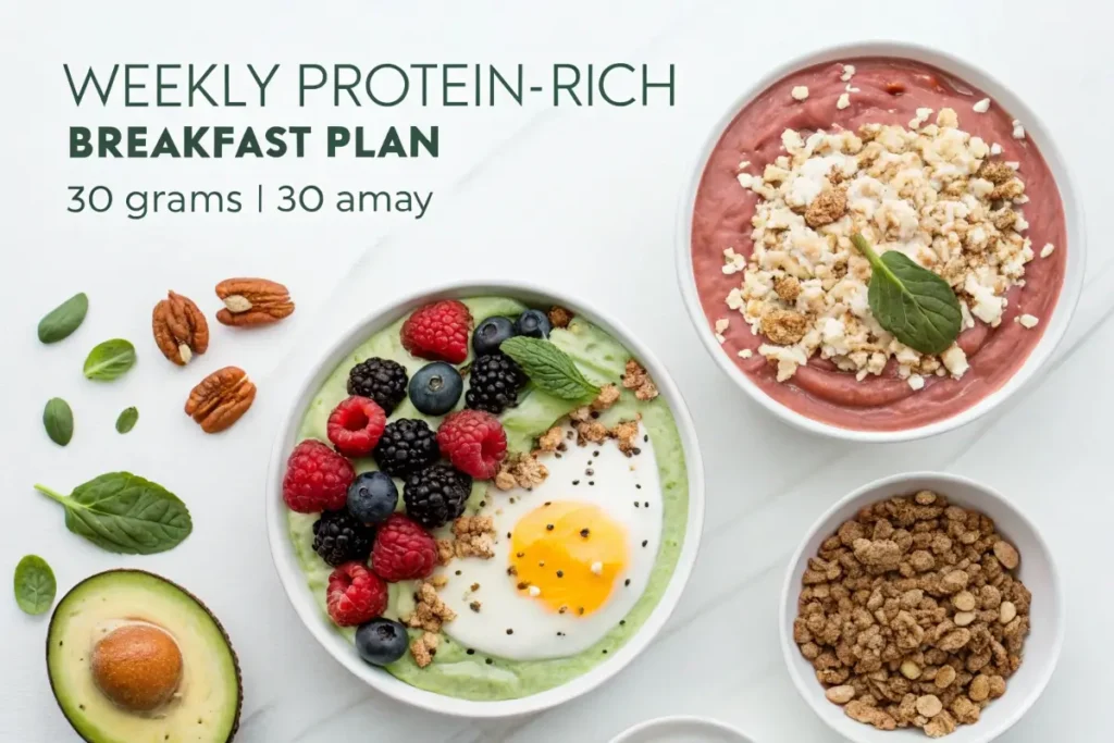 Protein-Rich Breakfast Meal Plan for a Week to Get 30 Grams of Protein