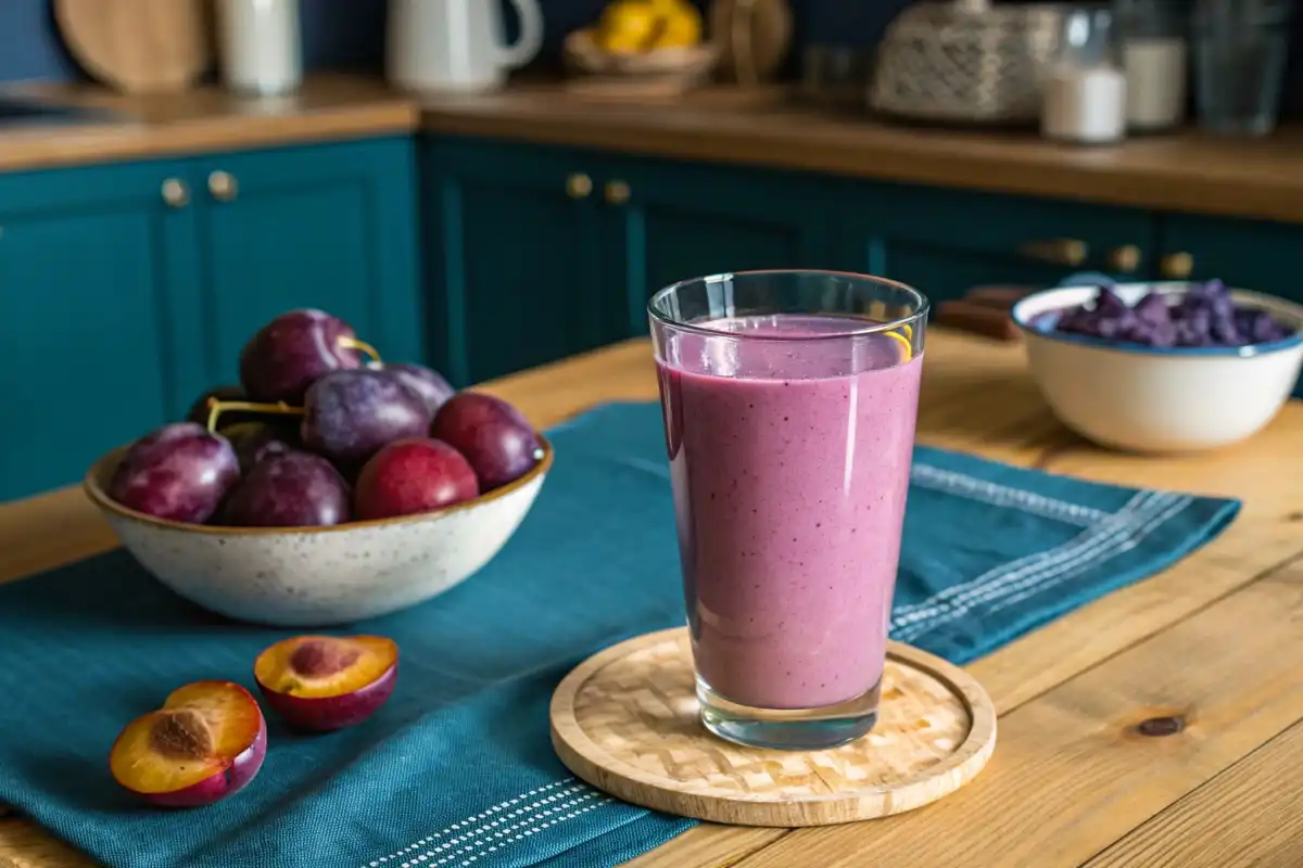 Plum milk in a glass