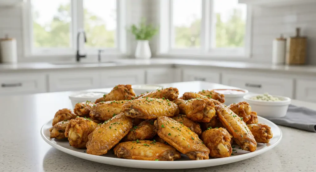 A party platter of lemon pepper wings"