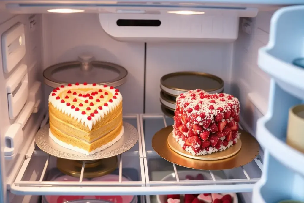 Storage Tips of heart cake in fridge