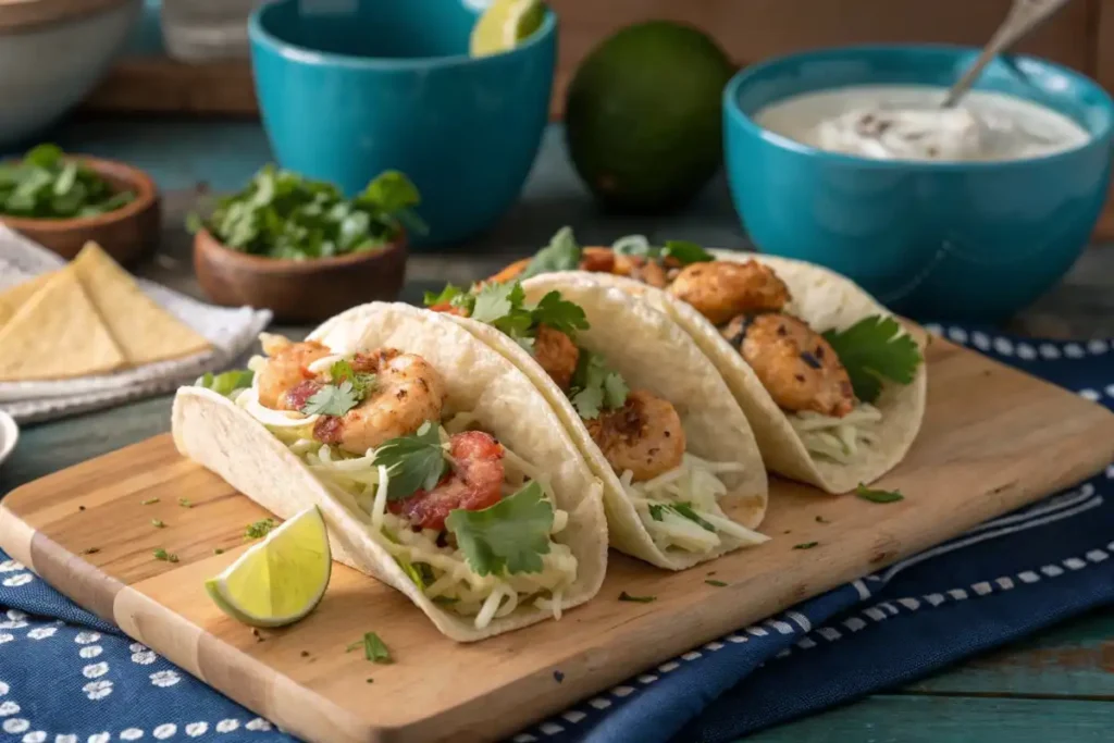 Langostino tacos with lime crema	