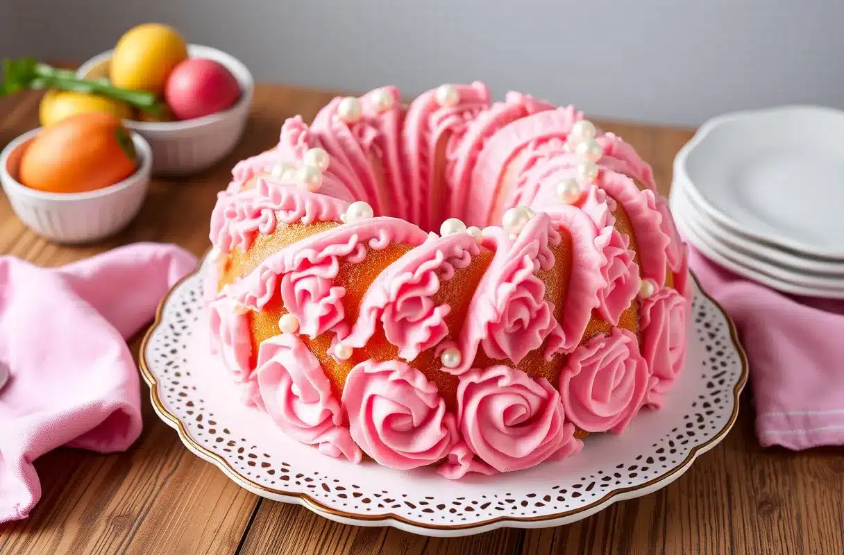 Decorated Barbie cake made with a Bundt pan