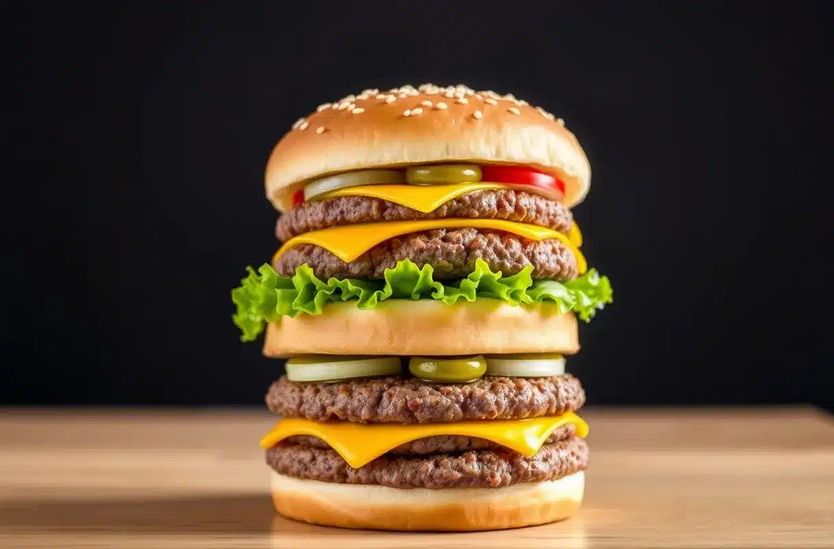 A towering burger with multiple beef patties and fresh toppings - Is there a triple Big Mac?