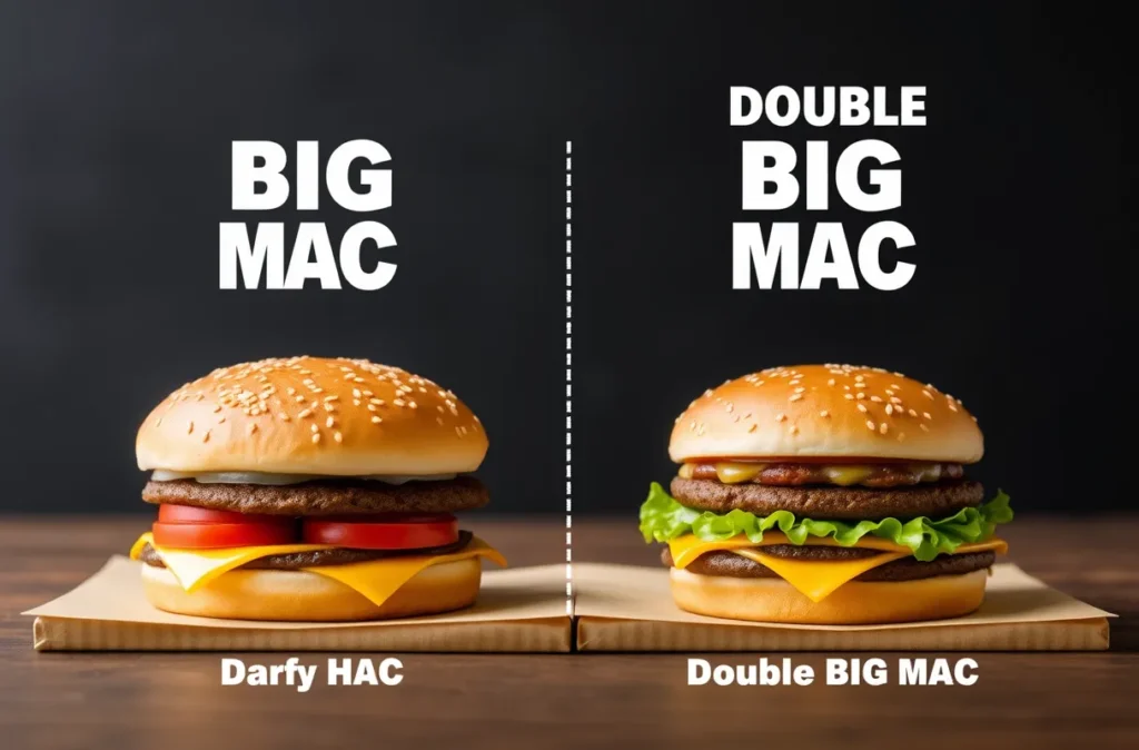 Side-by-side comparison of a Classic Big Mac and a Double Big Mac on a white plate