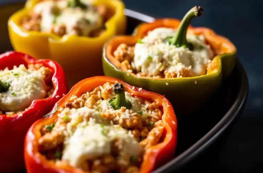 Cottage cheese stuffed bell peppers with quinoa and spinach