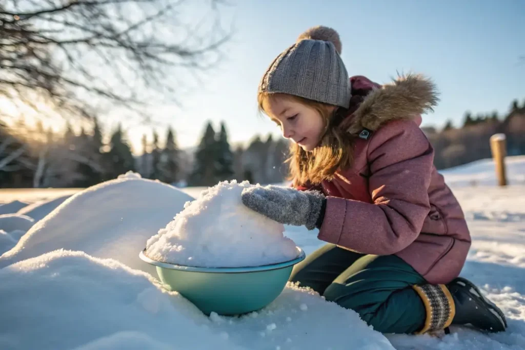 A girl collecting snow