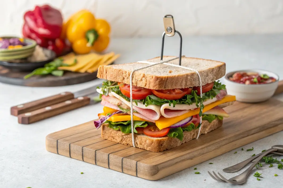 Close up of a sandwich with a knob in the middle