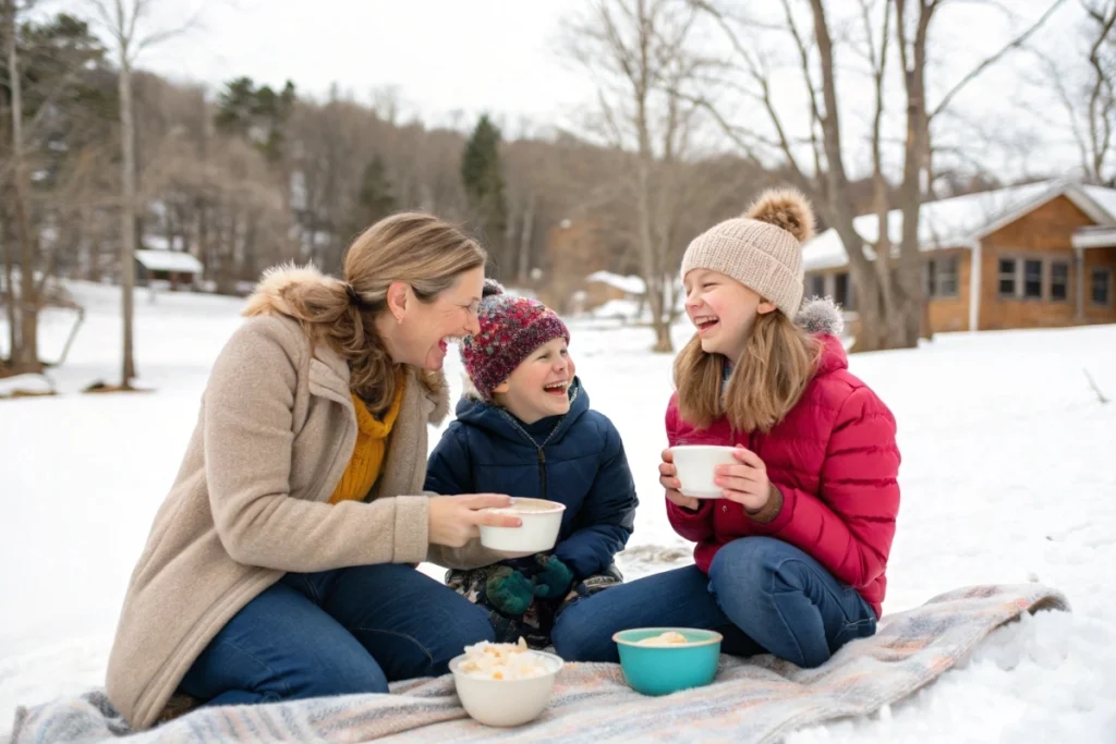 Making snow cream is a family activity