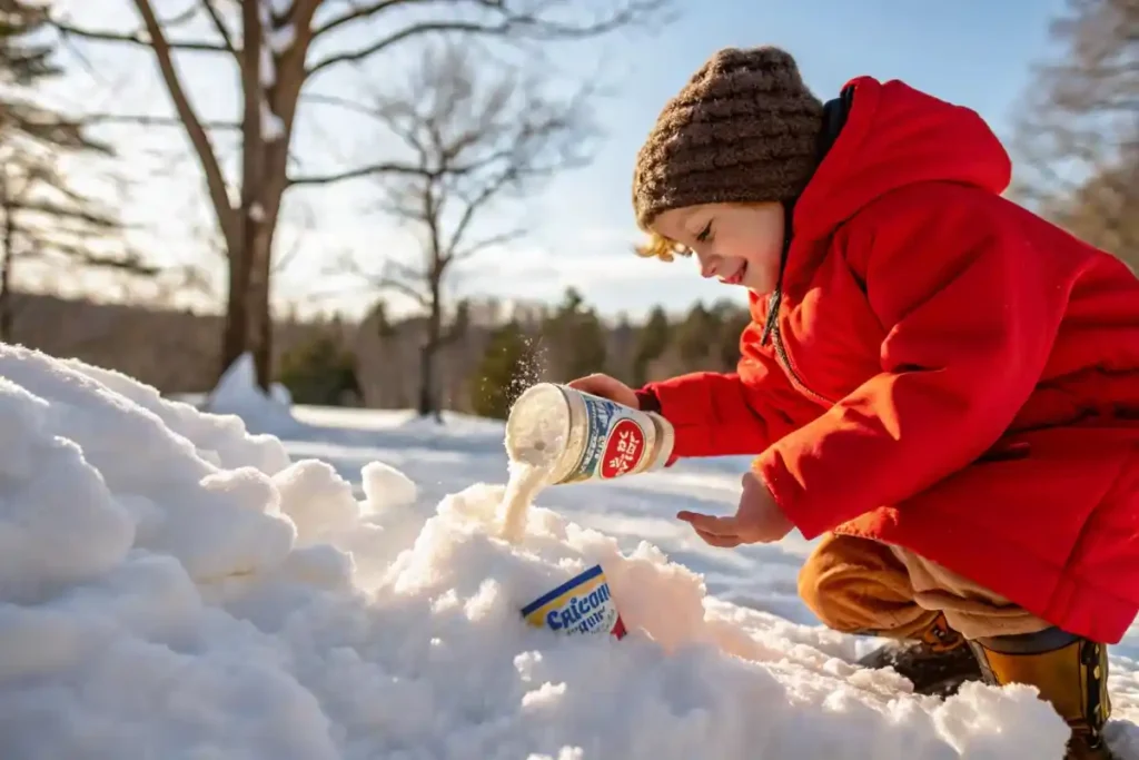 Mixing Snow and Milk for Dessert