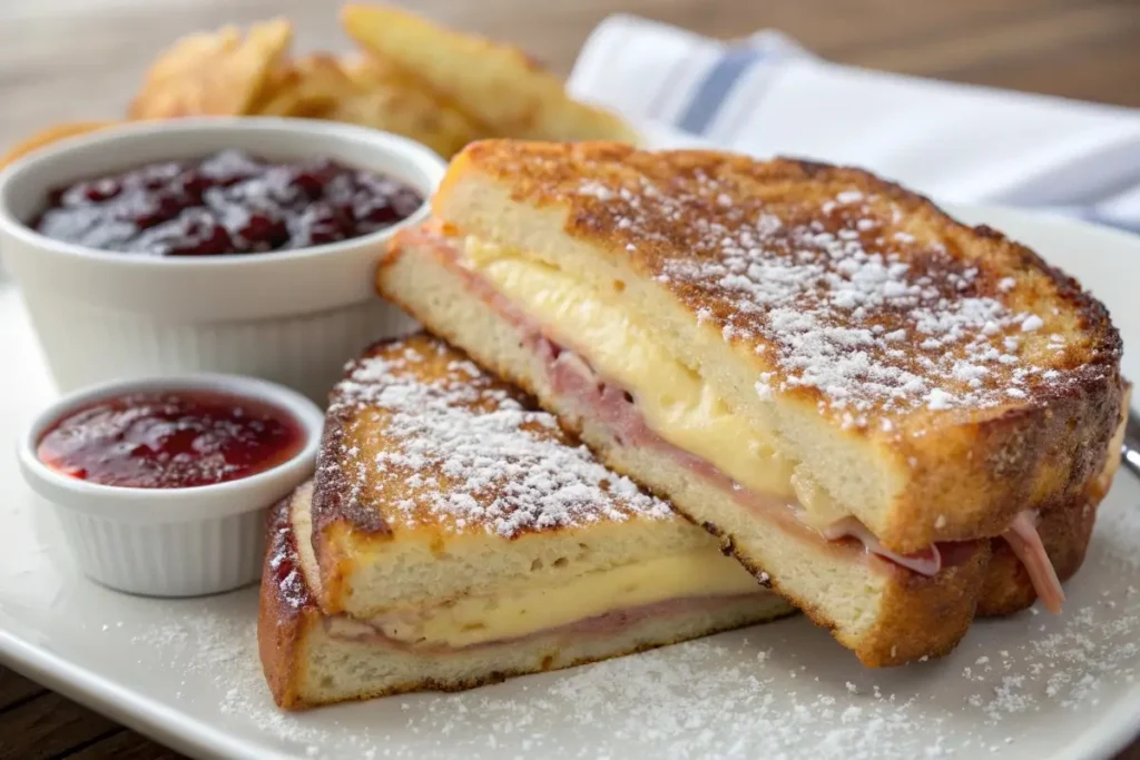 Monte Cristo sandwich with powdered sugar