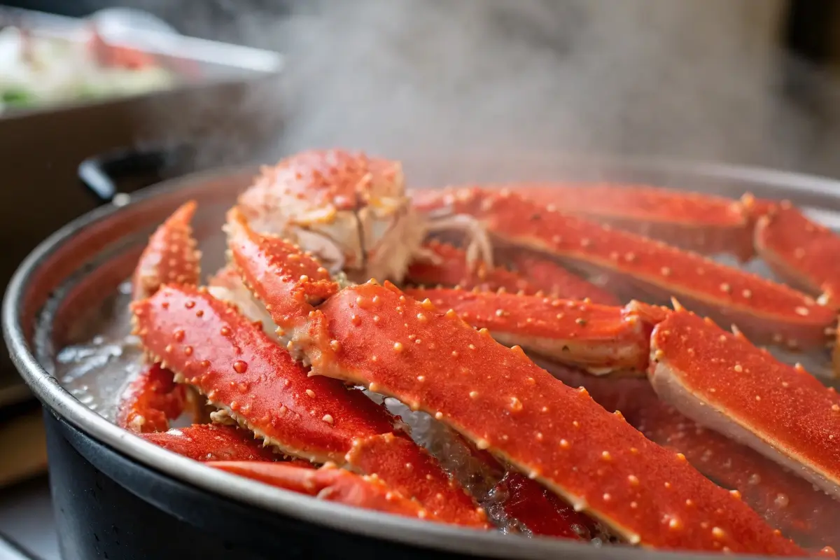 Steaming snow crab legs