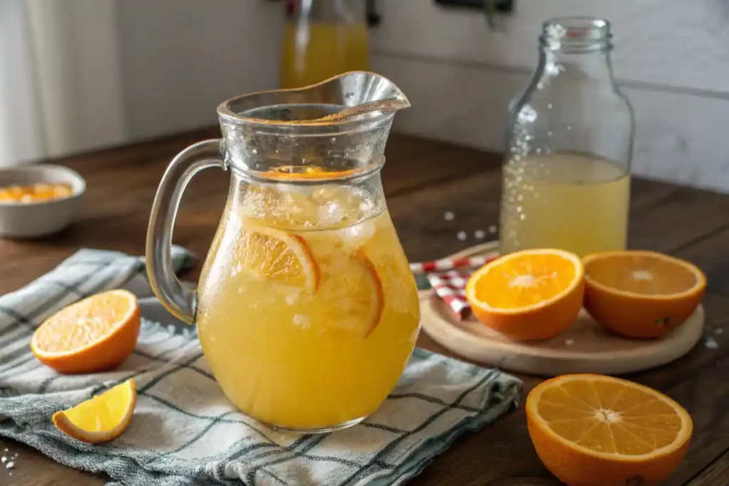 Homemade orange soda in a clear pitcher - What does Orange Crush have in it?