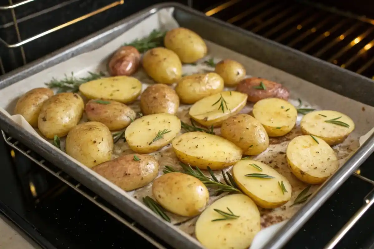 A guide showcasing whether potatoes should be placed on top or bottom during roasting