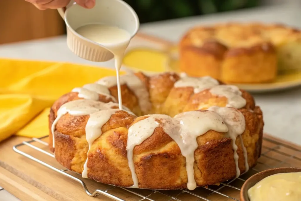 Adding glaze to monkey bread	