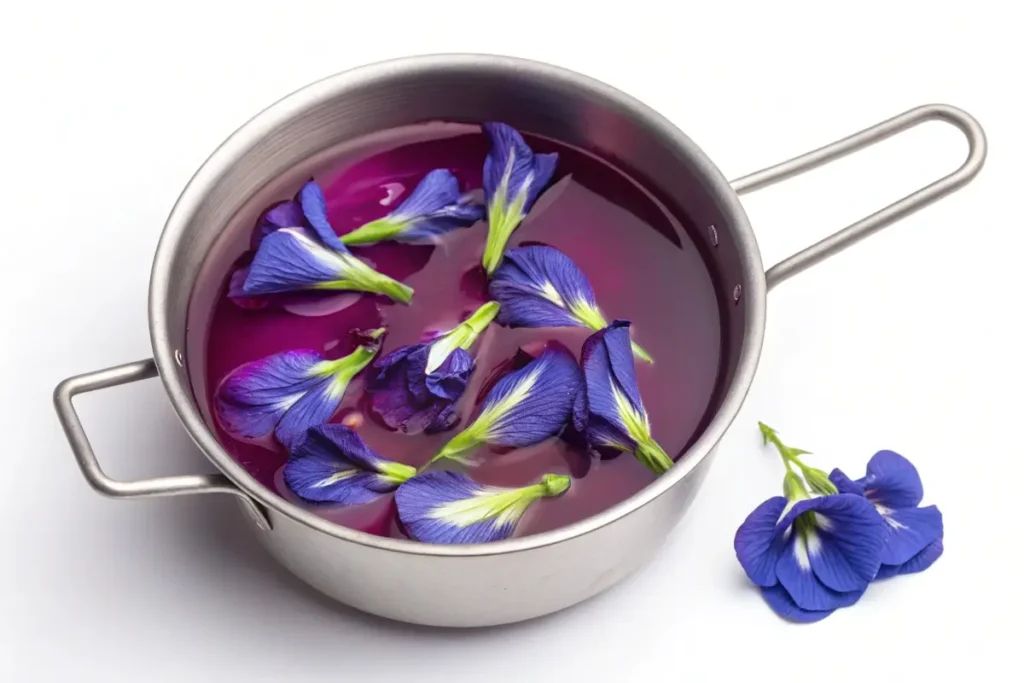 Butterfly pea flowers in water	