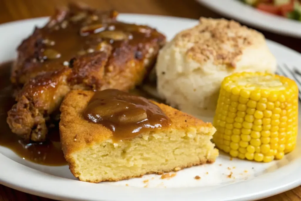 Honey butter cornbread with chicken and gravy	