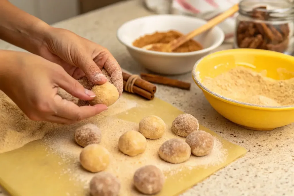 Shaping monkey bread pieces	